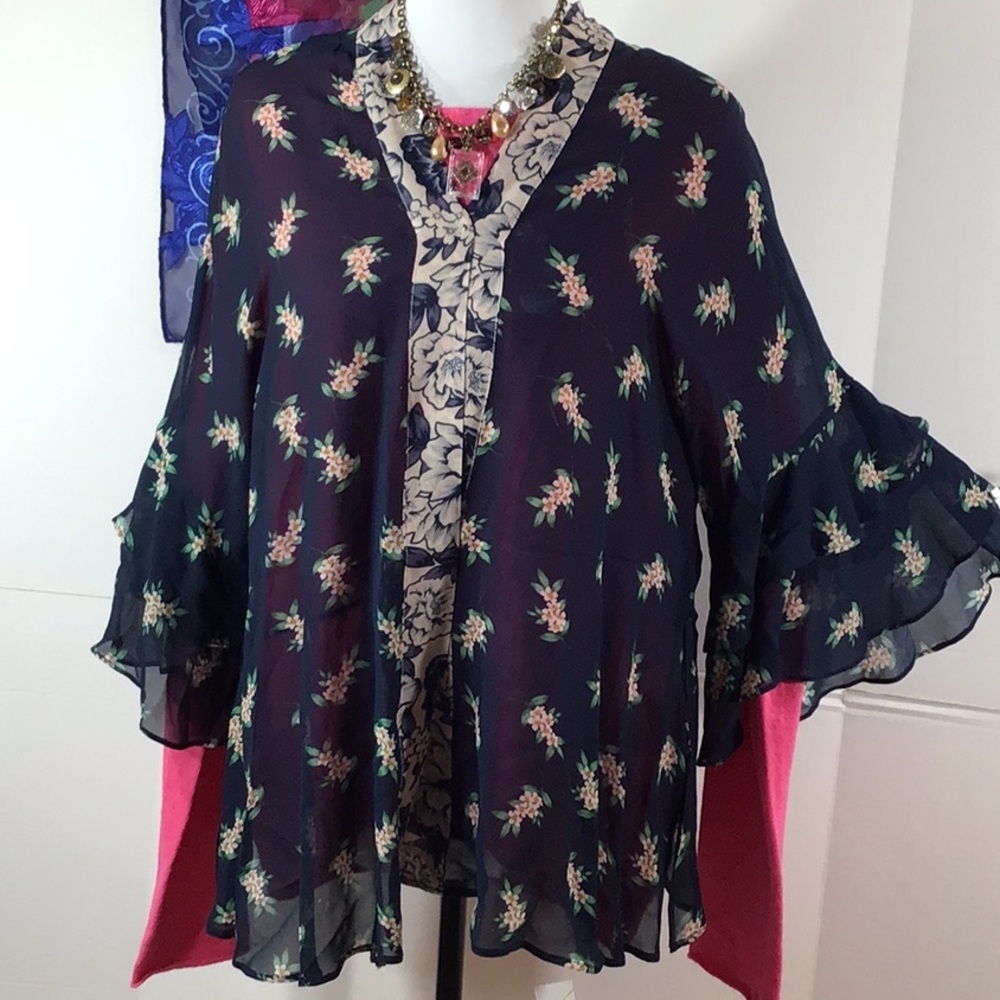 Jade Johnny Was sheer floral Ezra kimono S